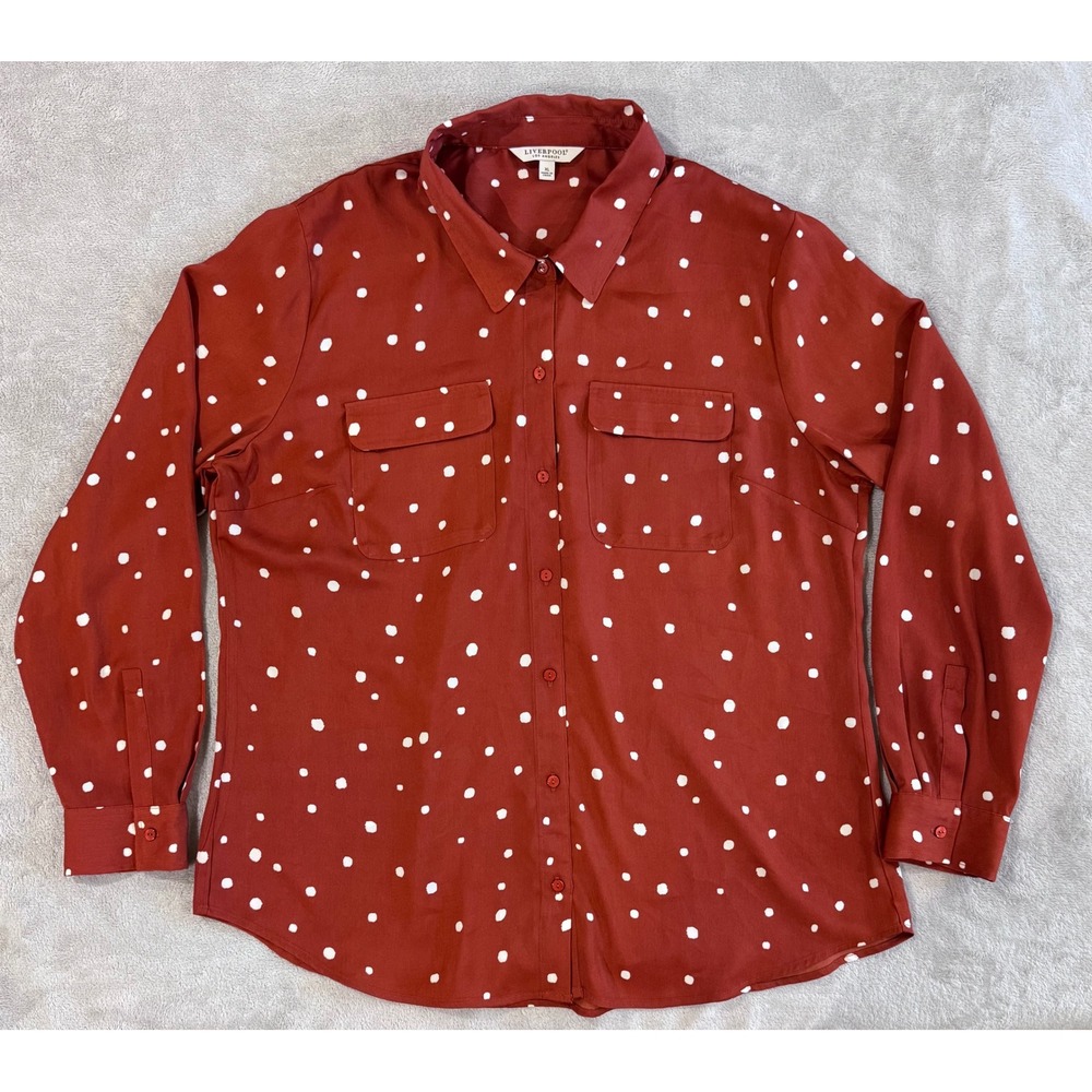 Liverpool Los Angeles Rust Red Polka Dot Button Down Shirt Blouse XL Long Sleeve